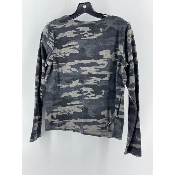 Sanctuary Women's Gray Camo Pullover V Neck Pocket Sweatshirt Long Sleeve Size S - Picture 4 of 9